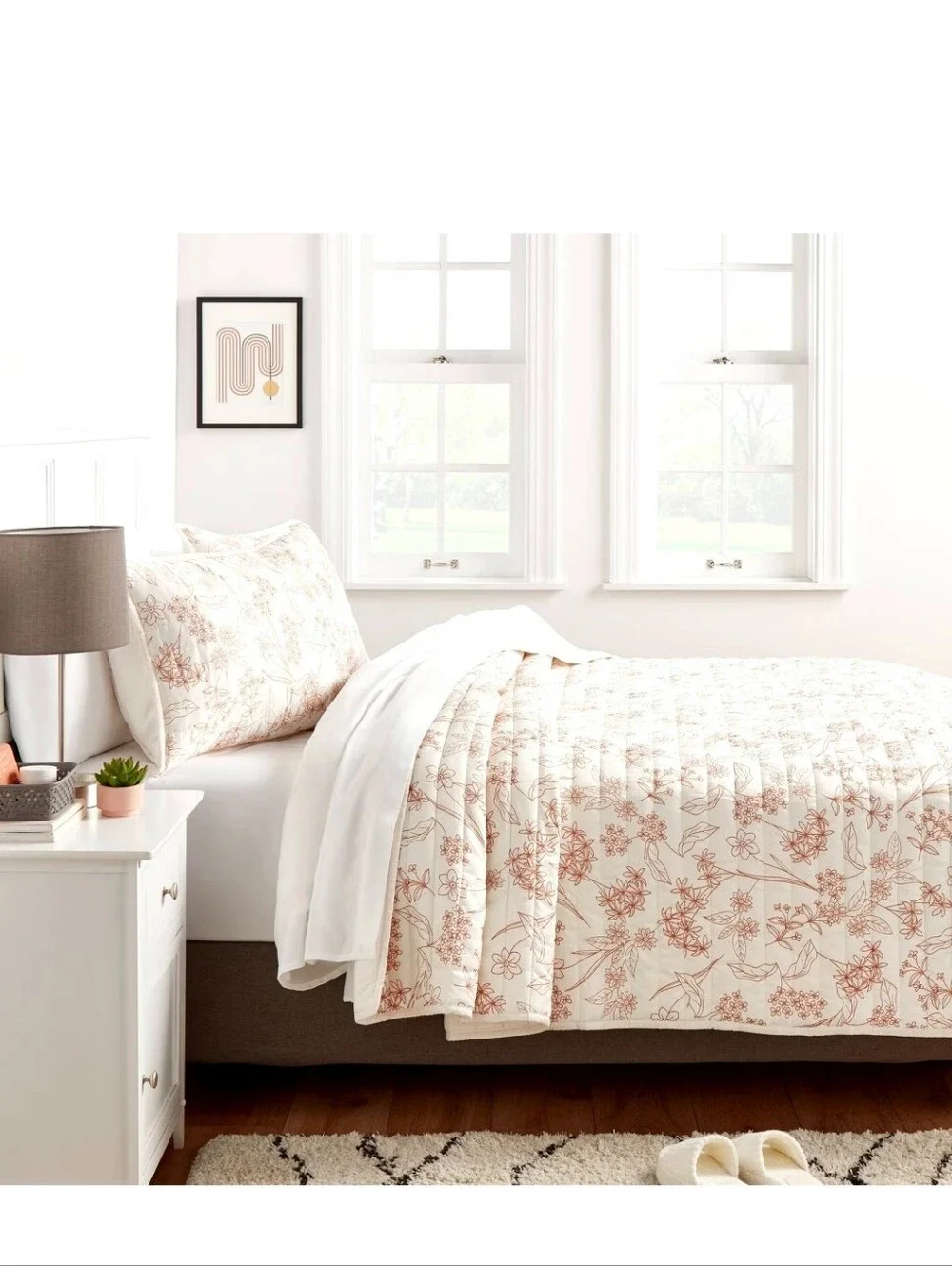 Twin/ XL Satin Quilt Room Essentials Mw Sateen Coverlet Floral Patter Copper